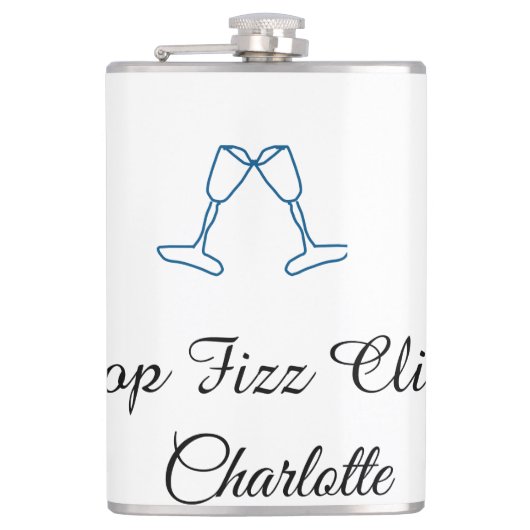 Pop fizz clink blue champagne bottle new year flachmann (Vorderseite)