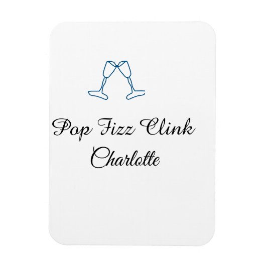 Pop fizz clink blue champagne bottle new year magnet (Vertikal)