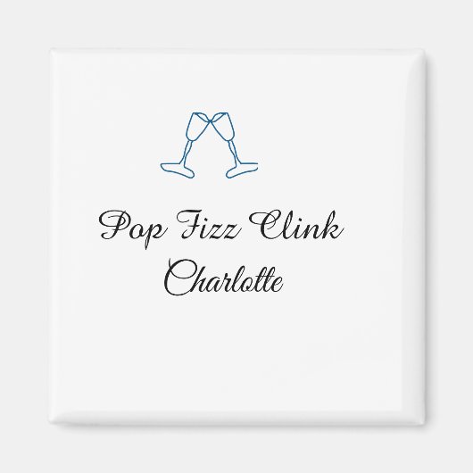 Pop fizz clink blue champagne bottle new year magnet (Vorne)