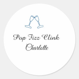 Pop fizz clink blue champagne bottle new year runder aufkleber