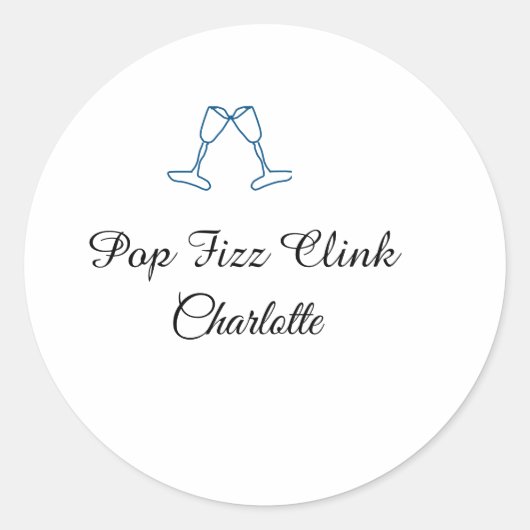 Pop fizz clink blue champagne bottle new year runder aufkleber (Vorderseite)