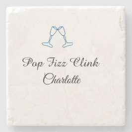 Pop fizz clink blue champagne bottle new year steinuntersetzer