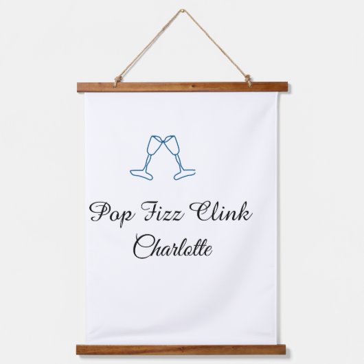 Pop fizz clink blue champagne bottle new year wandteppich mit holzrahmen (Vorderseite)