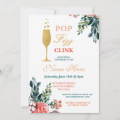 Pop Fizz Clink Brautparty Champagne Goldene Lunge Einladung (Vorderseite)