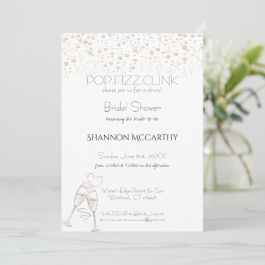 Pop Fizz Clink Brautparty Einfärbung Einladung (Stehend Vorderseite)