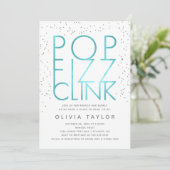 Pop Fizz Clink Bridal Dusche Einladung, Aqua Einladung (Stehend Vorderseite)