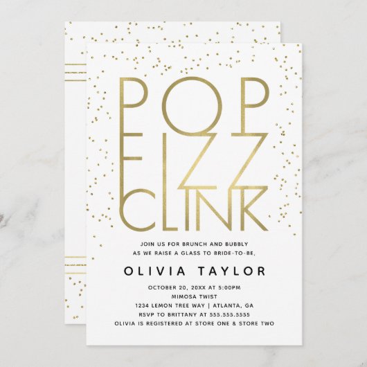 Pop Fizz Clink Bridal Dusche Einladung, Imitate Go Einladung (Vorne/Hinten)