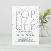 Pop Fizz Clink Bridal Dusche Einladung, Silber Einladung (Stehend Vorderseite)