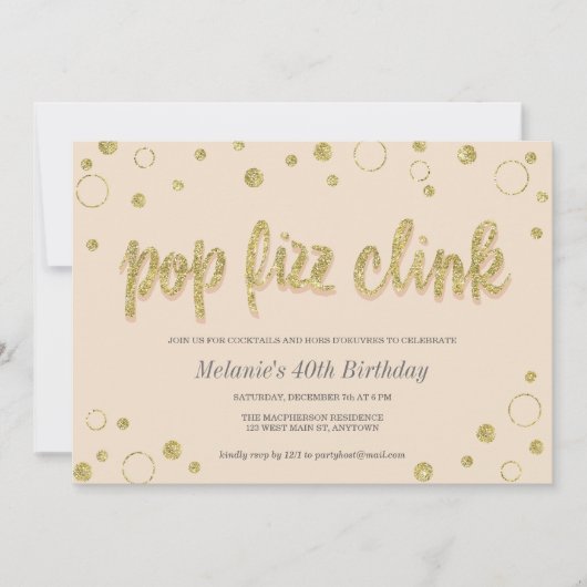 Pop Fizz Clink Champagne Bubbles | Party Einladung (Vorderseite)
