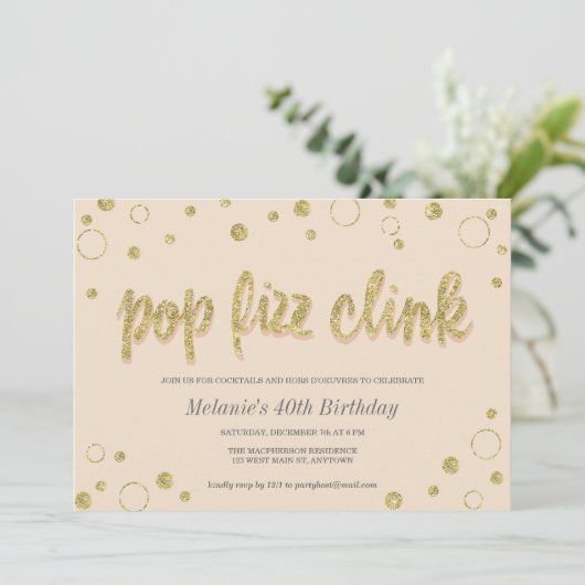 Pop Fizz Clink Champagne Bubbles | Party Einladung (Stehend Vorderseite)