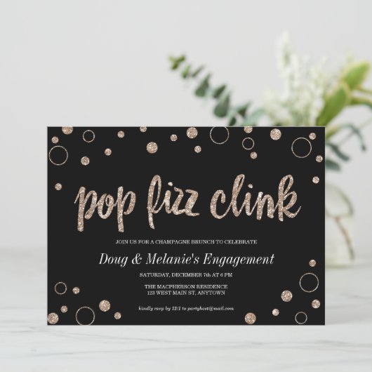 Pop Fizz Clink Champagne Bubbles Party Einladung (Stehend Vorderseite)
