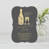Pop Fizz Clink Champagne Chic Silvesterabend Party Einladung (Stehend Vorderseite)