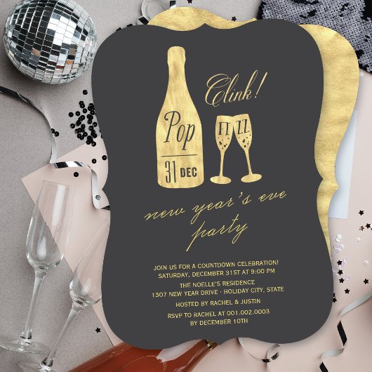 Pop Fizz Clink Champagne Chic Silvesterabend Party Einladung