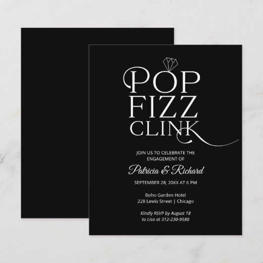 Pop Fizz Clink Einladung (Vorne/Hinten)
