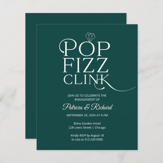 Pop Fizz Clink Einladung (Vorne/Hinten)