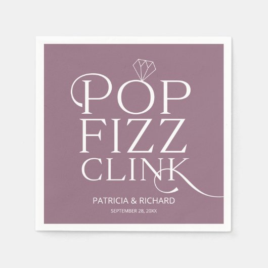 Pop Fizz Clink Engagement Partei Lila Serviette (Vorderseite)