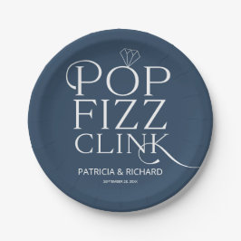 Pop Fizz Clink Engagement Party Blau Pappteller