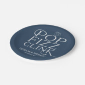 Pop Fizz Clink Engagement Party Blau Pappteller (Schrägansicht)