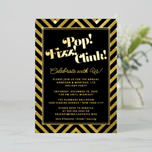 Pop! Fizz! Clink! Feiertag Folieneinladung (Stehend vorne)