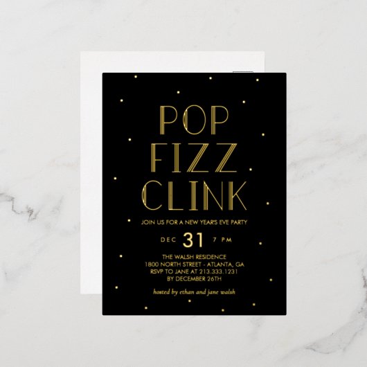 Pop Fizz Clink Foil Holiday Party Postkarte (Vorderseite/Rückseite)