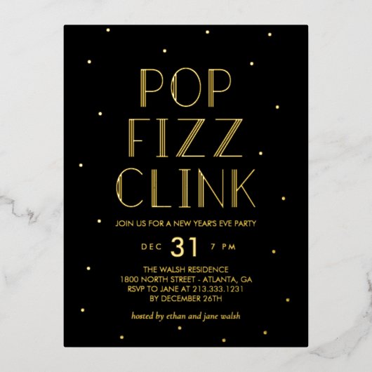 Pop Fizz Clink Foil Holiday Party Postkarte (Vorderseite)
