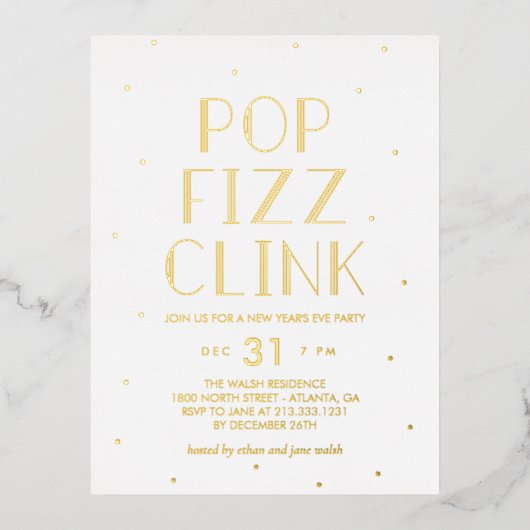 Pop Fizz Clink Foil Holiday Party Postkarte (Vorderseite)