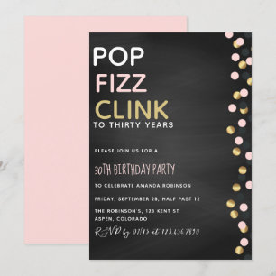 Pop Fizz Clink Geburtstagskreidetafel-Einladung fü Einladung