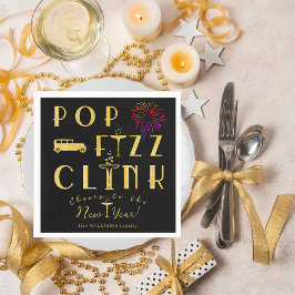 Pop Fizz Clink Gold Typograpy Modern New Years Eve Serviette
