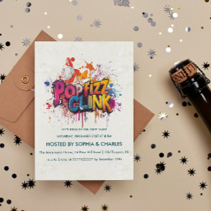 Pop Fizz Clink graffiti Silvester Party Einladung