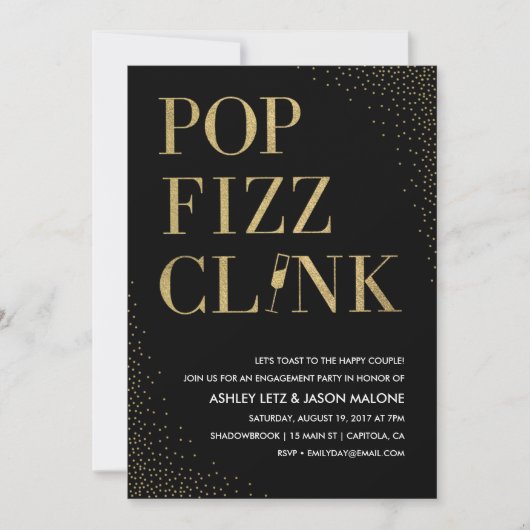 Pop Fizz Clink Hochzeit Verlobung Einladung (Vorderseite)