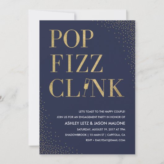 Pop Fizz Clink Hochzeit Verlobung Einladung (Vorderseite)