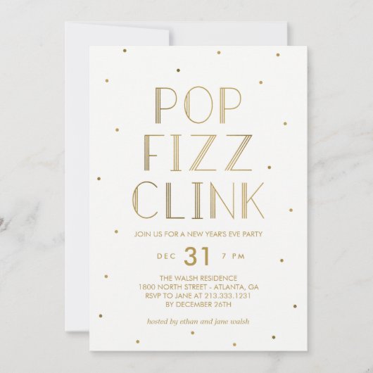Pop Fizz Clink Holiday Party Silvester Party Einladung (Vorderseite)