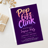 Pop Fizz Clink Lila- und rosa Kalligraphie Einladung