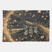 Pop Fizz Clink Midnight Gold Champagne Bubbles Geschirrtuch (Horizontal)