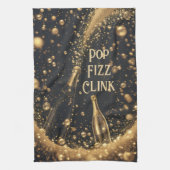 Pop Fizz Clink Mitternachtsgold Champagnerblasen Geschirrtuch (Vertikal)