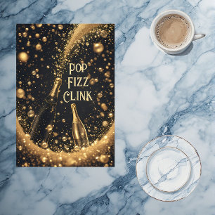 Pop Fizz Clink Mitternachtsgold Champagnerblasen Geschirrtuch