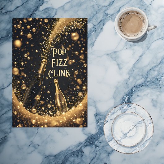 Pop Fizz Clink Mitternachtsgold Champagnerblasen Geschirrtuch