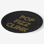 Pop Fizz Clink Moderne Typografie Neujahr Pappteller (Schrägansicht)