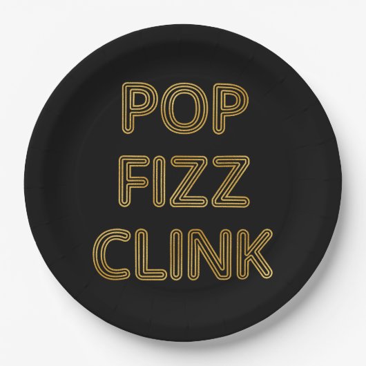 Pop Fizz Clink Moderne Typografie Neujahr Pappteller (Vorderseite)