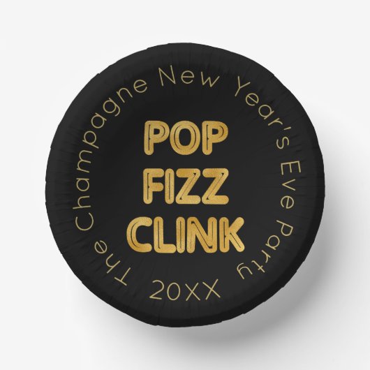 Pop Fizz Clink Moderne Typografie Neujahr Pappteller (Vorderseite)