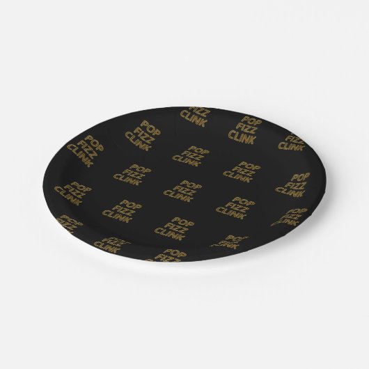 Pop Fizz Clink Moderne Typografie Neujahr Pappteller (Schrägansicht)