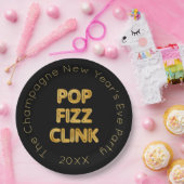 Pop Fizz Clink Moderne Typografie Neujahr Pappteller (Party)