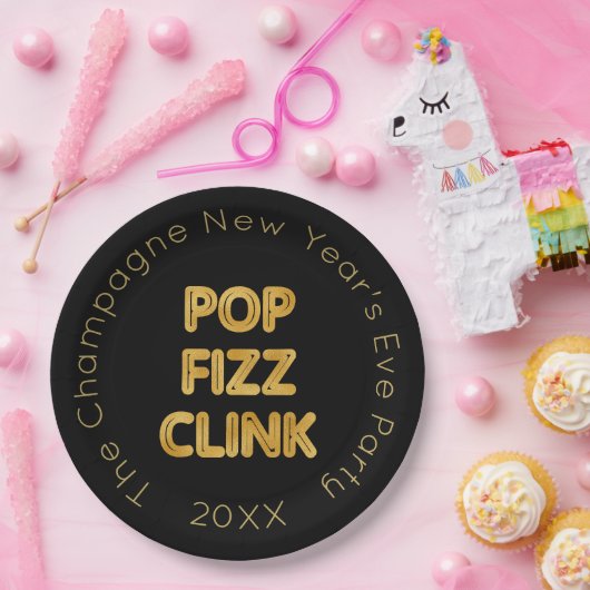 Pop Fizz Clink Moderne Typografie Neujahr Pappteller (Party)