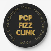 Pop Fizz Clink Moderne Typografie Neujahr Pappteller (Vorderseite)