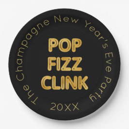 Pop Fizz Clink Moderne Typografie Neujahr Pappteller