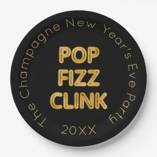 Pop Fizz Clink Moderne Typografie Neujahr Pappteller