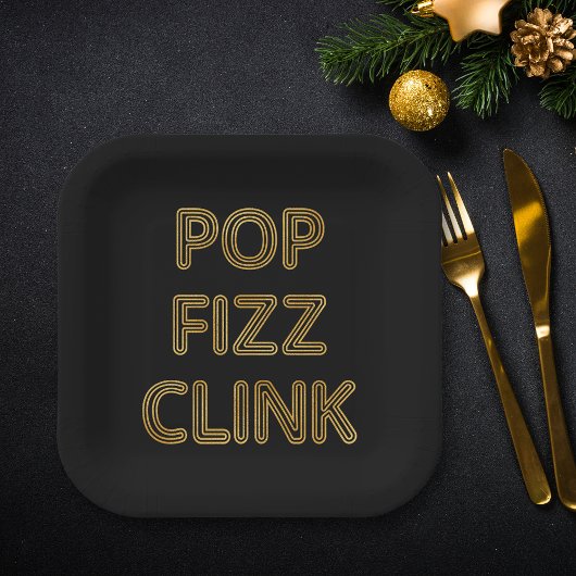 Pop Fizz Clink Moderne Typografie Neujahr Pappteller