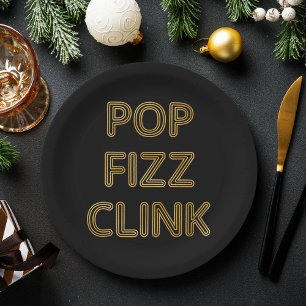 Pop Fizz Clink Moderne Typografie Neujahr Pappteller