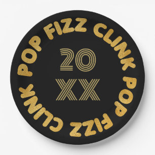 Pop Fizz Clink Moderne Typografie Neujahr Pappteller