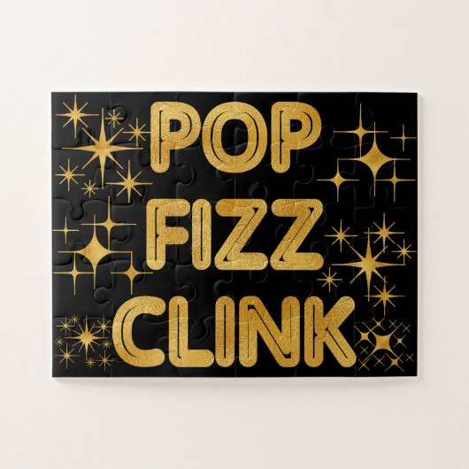 Pop Fizz Clink Moderne Typografie Neujahr Puzzle (Horizontal)